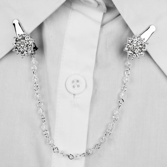 Diamond Collar Clip NEW  Sweater Pin Jacket Dress Cinch Cardigan Blouse Cape - Picture 3 of 6